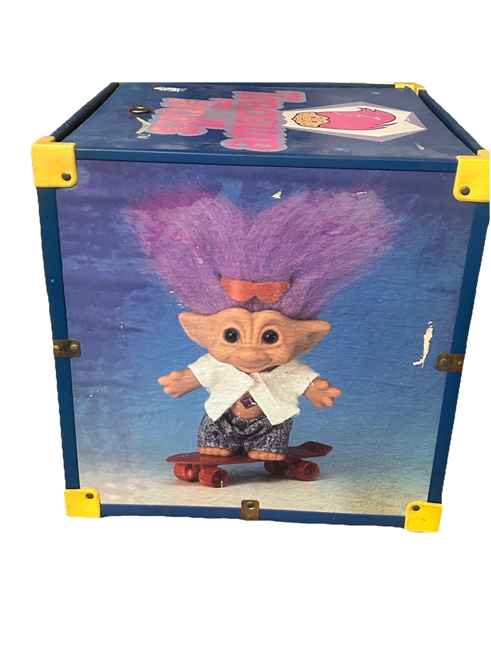Vintage 1992 Ace Novelty Treasure Trolls Wooden Box Toy Chest Storage Rare